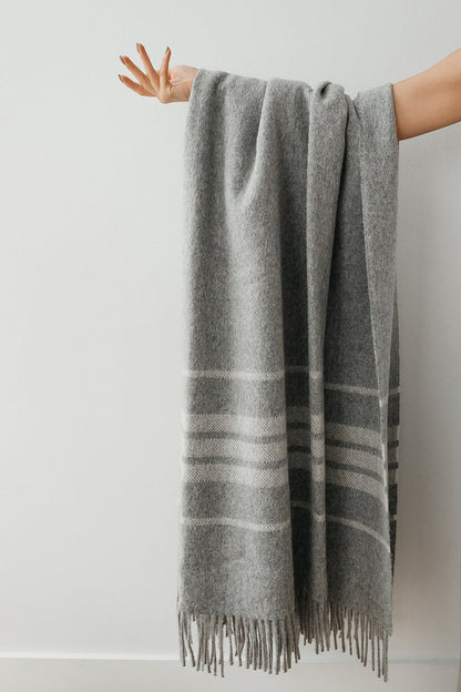 Linen Way | Couverture "Dublin" Alpaga - Gris & Ivoire