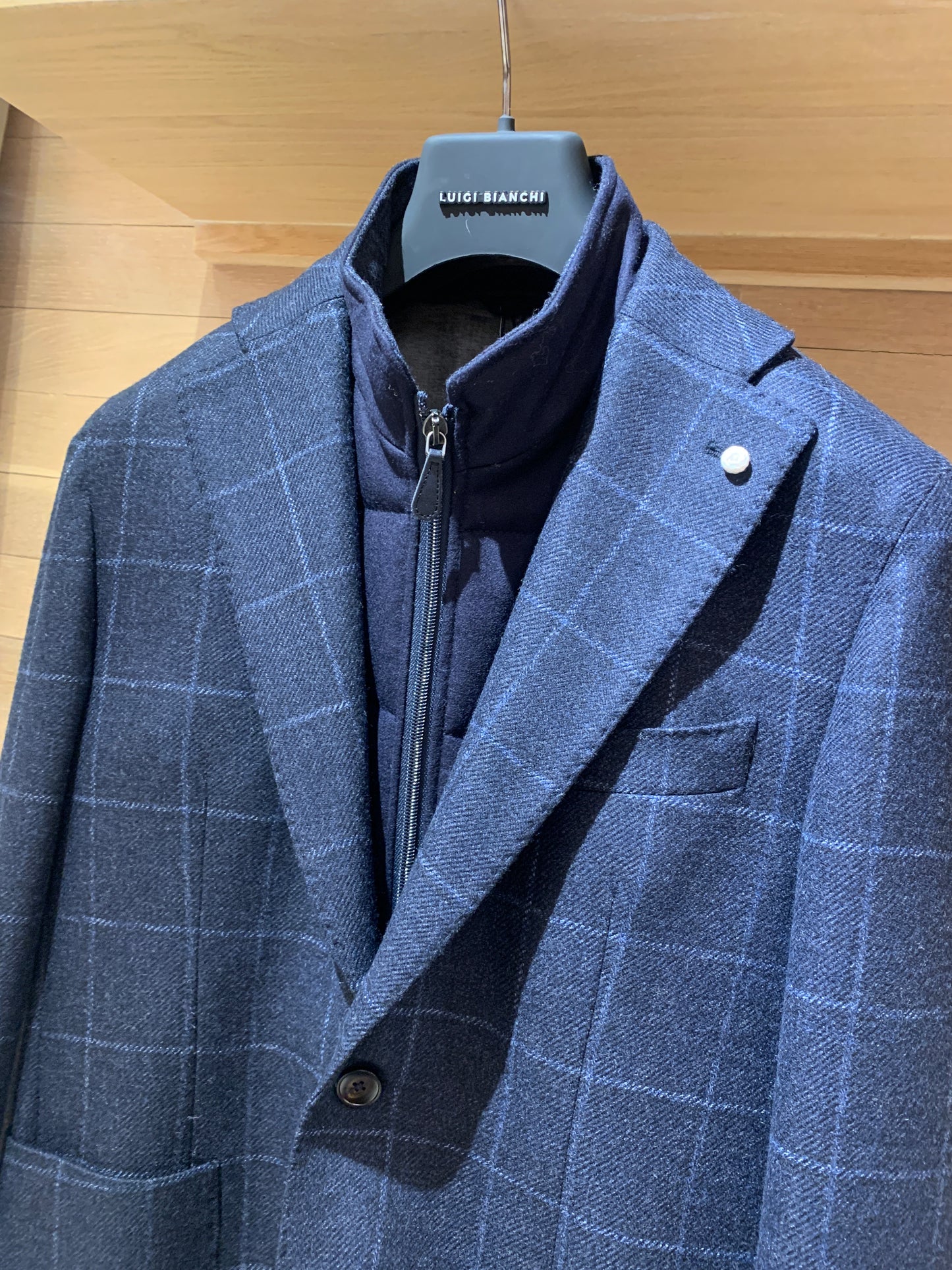 Luigi Bianchi | Veste de sport hybride en laine à carreaux avec bavette - Bleu marin