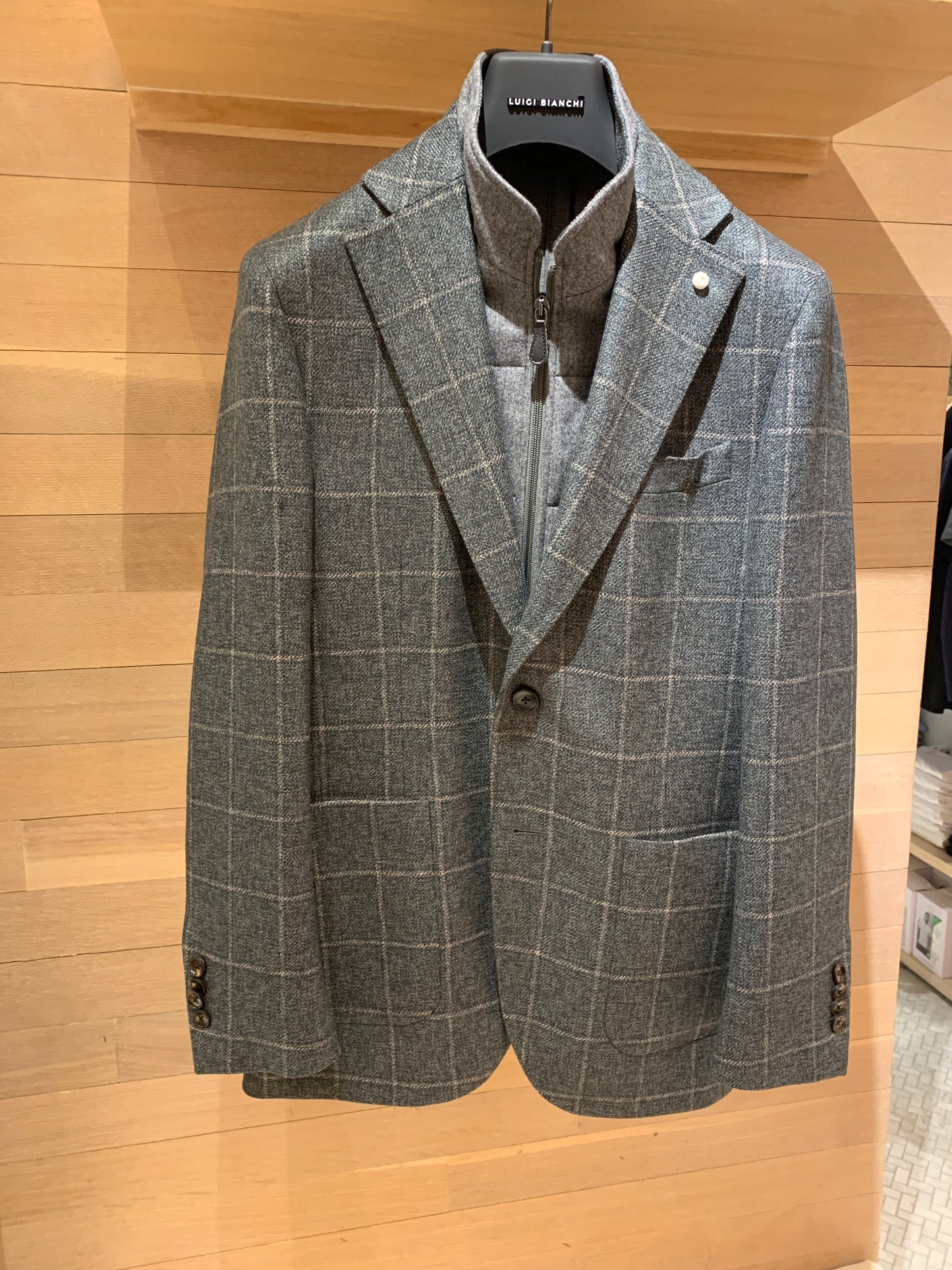 Luigi Bianchi | Veste de sport hybride en laine à carreaux avec bavette - Sauge/Gris