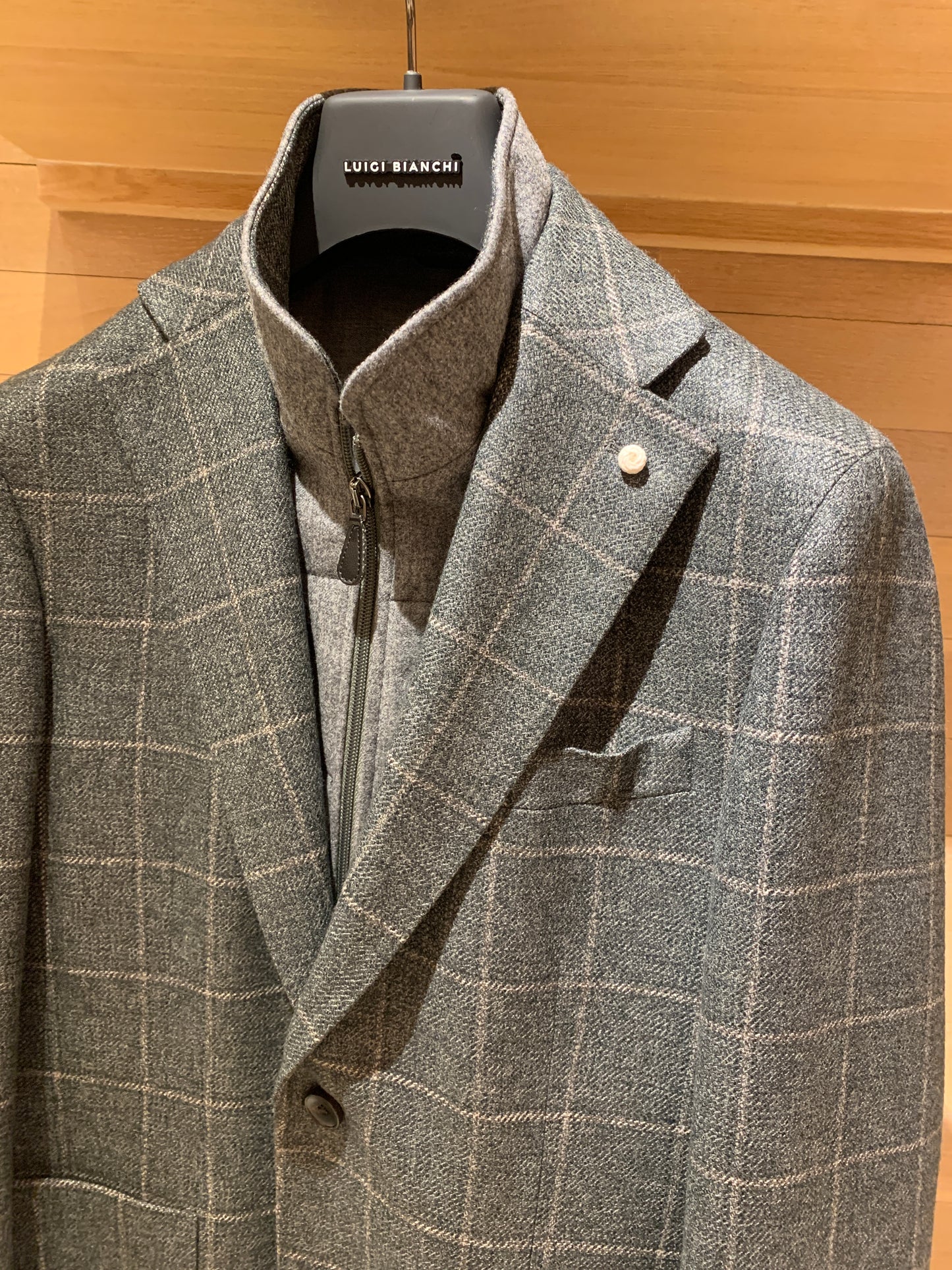 Luigi Bianchi | Veste de sport hybride en laine à carreaux avec bavette - Sauge/Gris