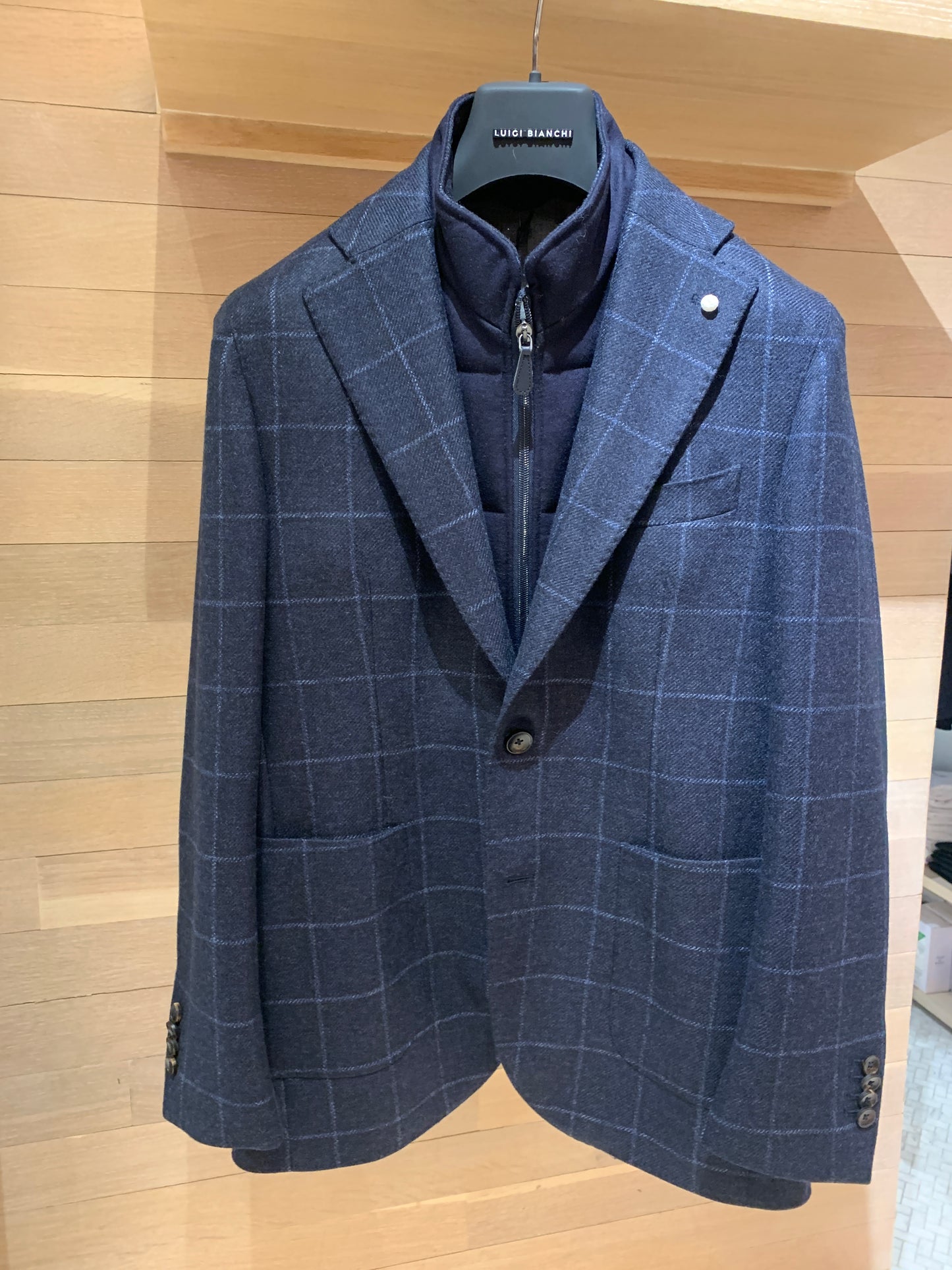 Luigi Bianchi | Veste de sport hybride en laine à carreaux avec bavette - Bleu marin