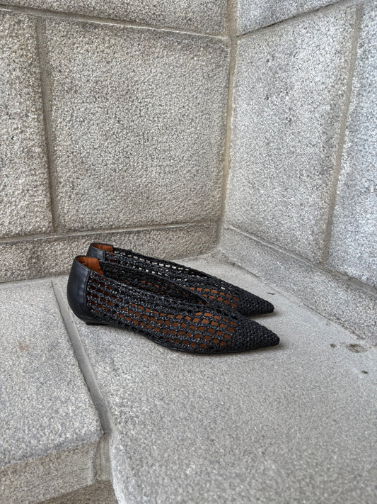 Angel Alarcon | Ballerines en paille "TRENZADO" - Noir