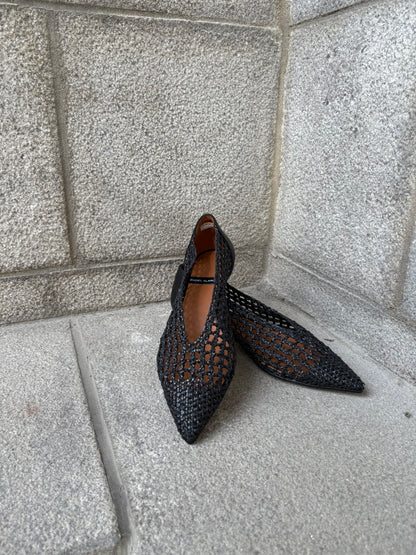 Angel Alarcon | Ballerines en paille "TRENZADO" - Noir