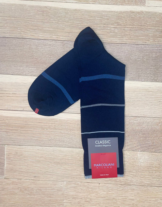 Marcoliani - Chaussettes en mélange de coton pima à rayures - Mélange de bleu