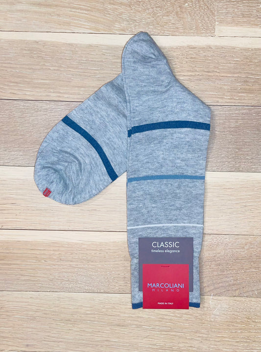 Marcoliani - Chaussettes en mélange de coton pima à rayures - Gris clair