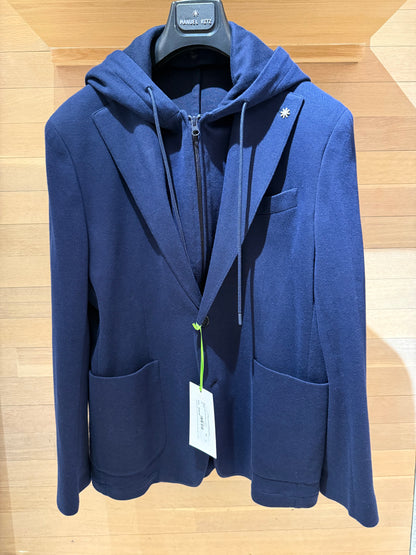 Manuel Ritz | Veston en jersey de coton avec capuche amovible - Bleu