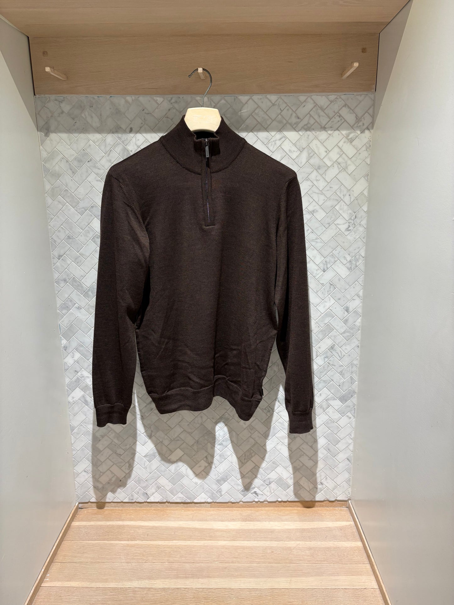 SAND Copenhagen | Pull demi zip en laine mérinos - Café
