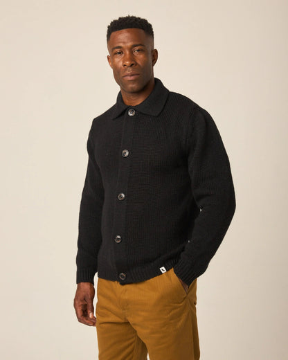 Peregrine | Pull boutonné en laine 'Bristol' - Noir