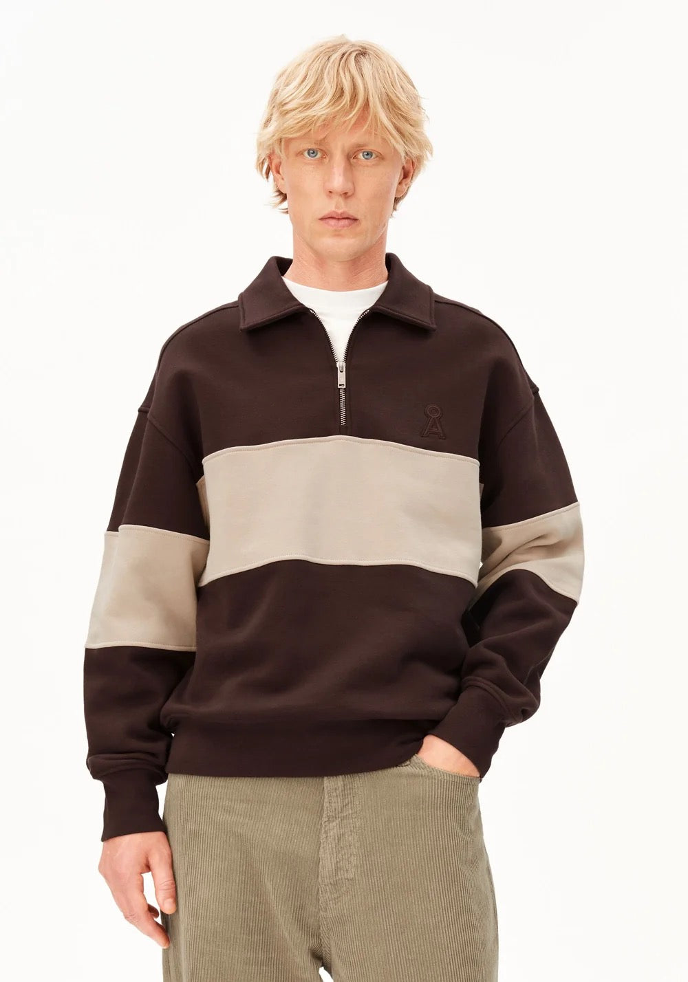 ARMEDANGELS | Pull à demi-zip "Troyer" - Brun-Sable