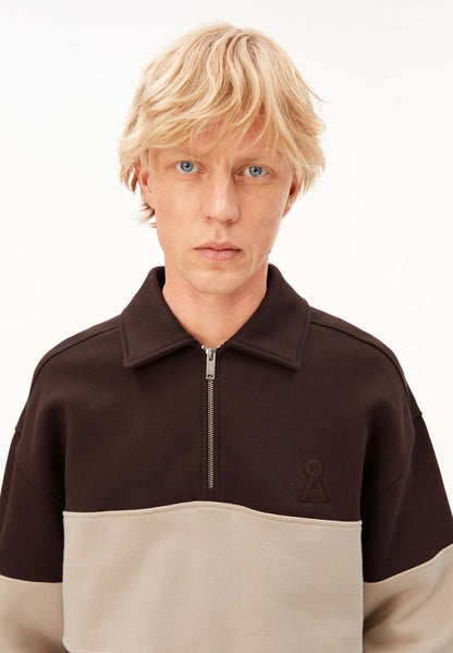 ARMEDANGELS | Pull à demi-zip "Troyer" - Brun-Sable