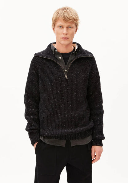 ARMEDANGELS | Pull en tricot de tweed à demi-fermeture éclair - Noir