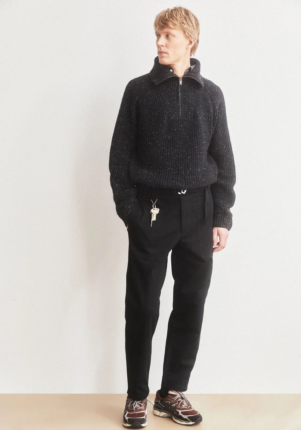 ARMEDANGELS | Pull en tricot de tweed à demi-fermeture éclair - Noir