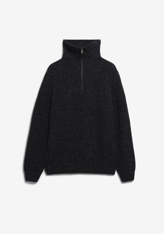 ARMEDANGELS | Pull en tricot de tweed à demi-fermeture éclair - Noir