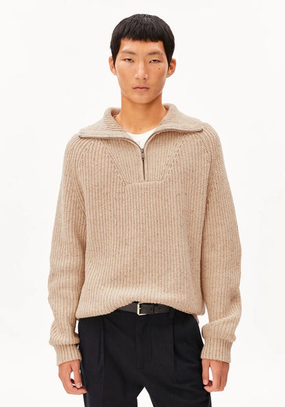 ARMEDANGELS | Pull en tricot de tweed à demi-fermeture éclair - Crème
