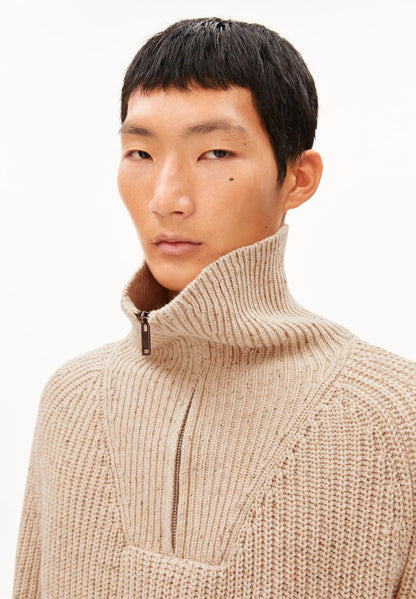 ARMEDANGELS | Pull en tricot de tweed à demi-fermeture éclair - Crème