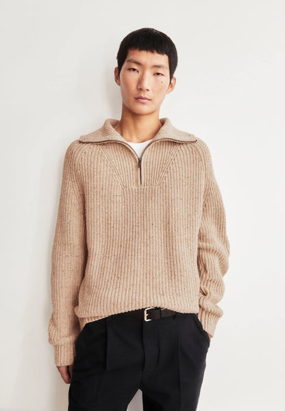 ARMEDANGELS | Pull en tricot de tweed à demi-fermeture éclair - Crème