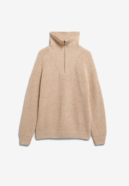 ARMEDANGELS | Pull en tricot de tweed à demi-fermeture éclair - Crème