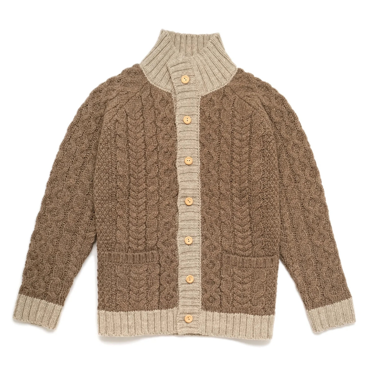 Outclass | Cardigan à col roulé en tricot torsadé - Taupe