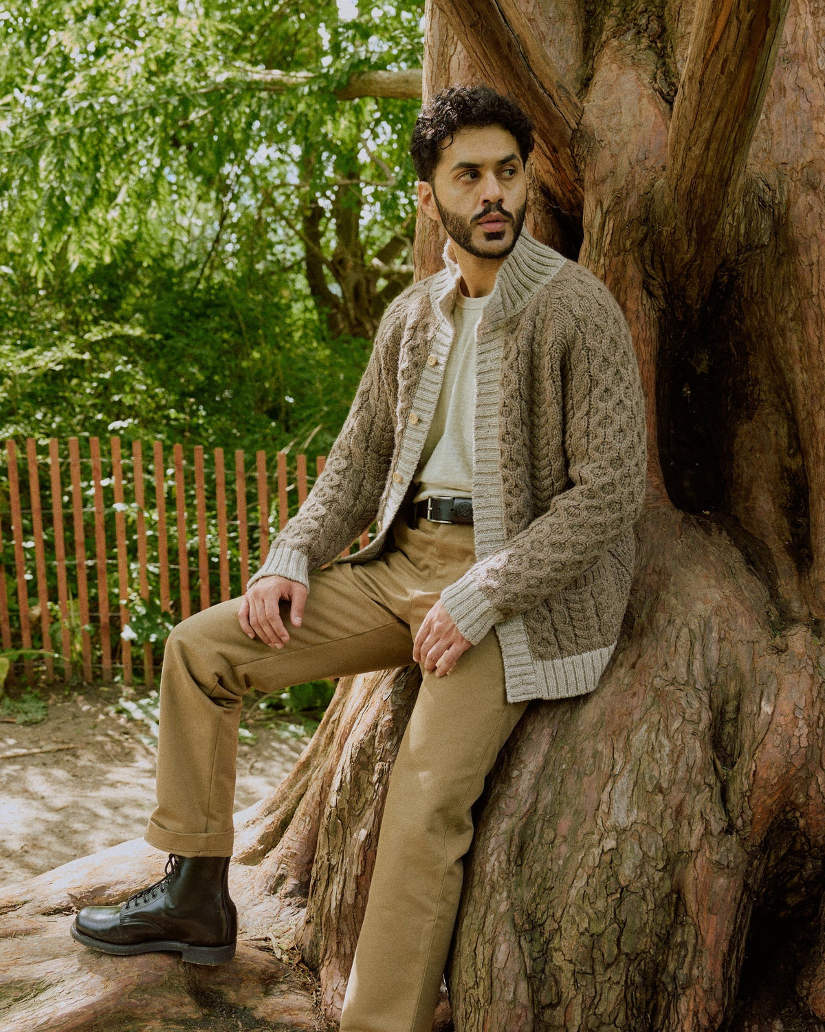Outclass | Cardigan à col roulé en tricot torsadé - Taupe