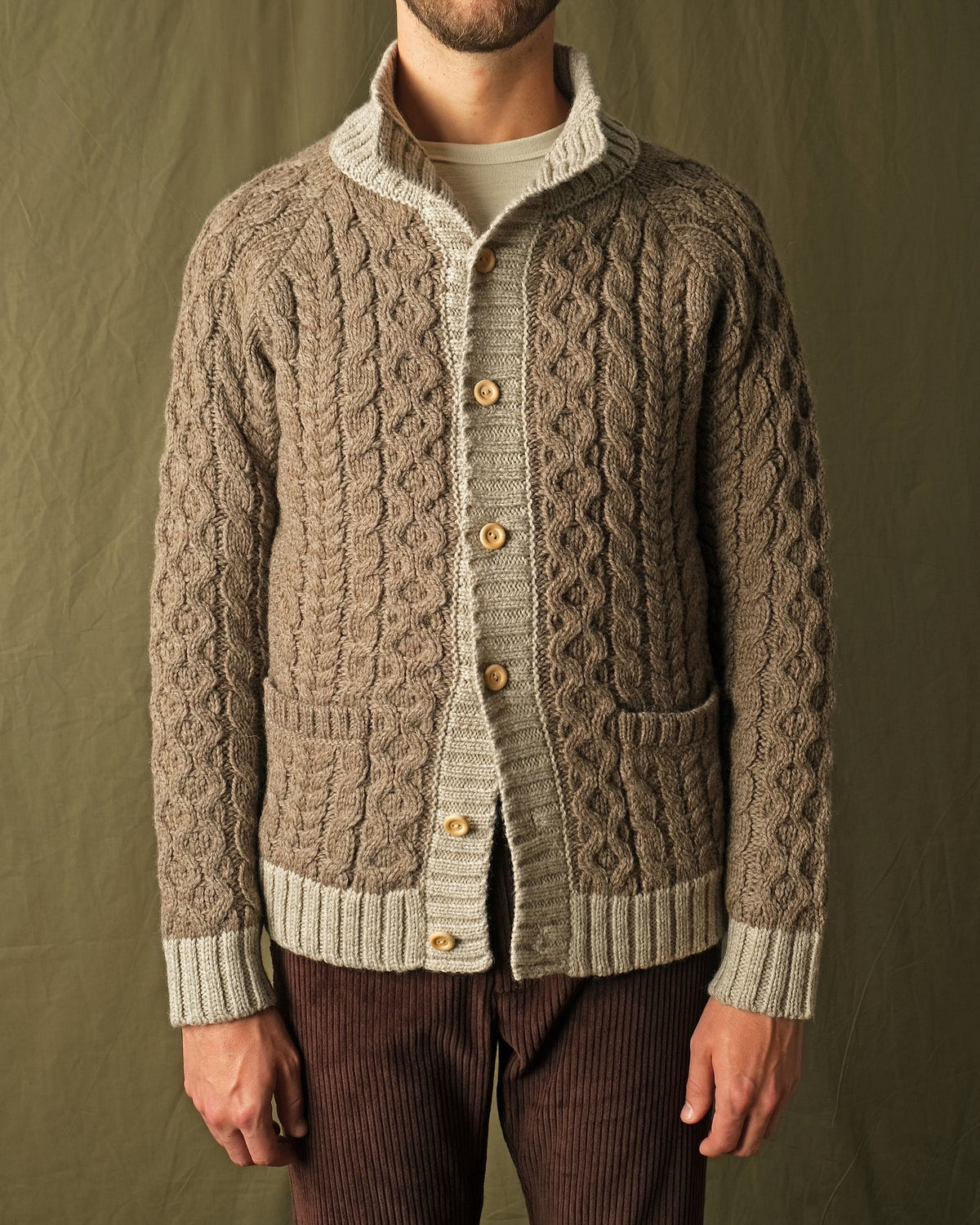 Outclass | Cardigan à col roulé en tricot torsadé - Taupe