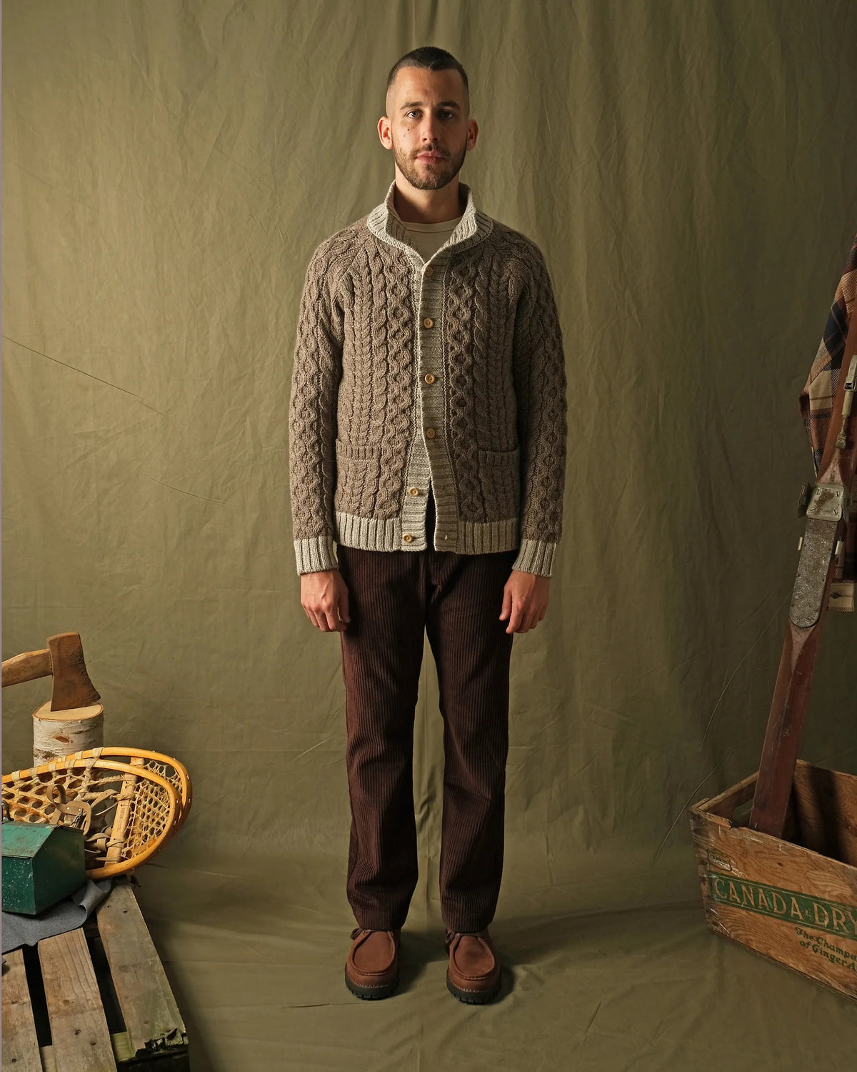 Outclass | Cardigan à col roulé en tricot torsadé - Taupe