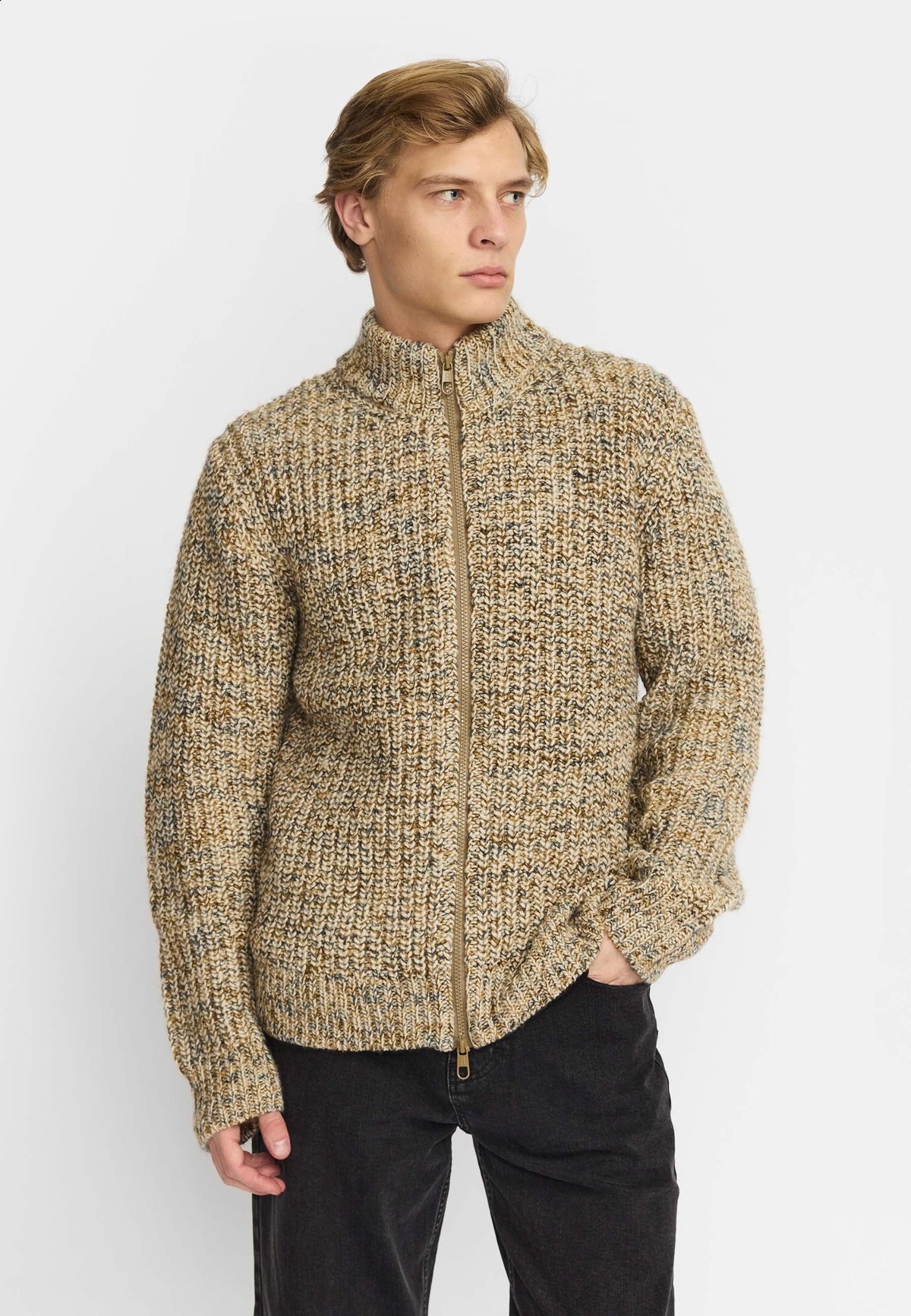 Revolution | Cardigan en tricot avec glissière / 6618 - Blanc Cassé