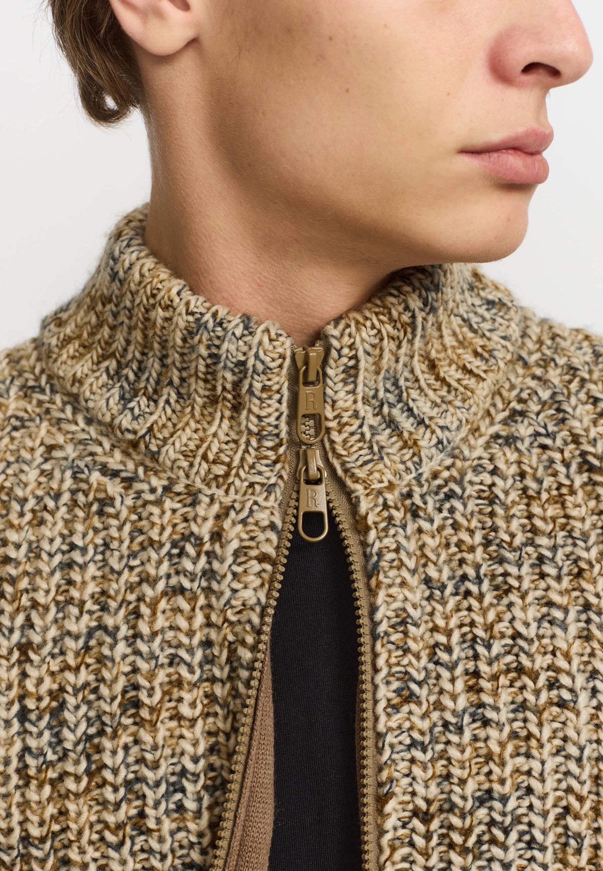 Revolution | Cardigan en tricot avec glissière / 6618 - Blanc Cassé