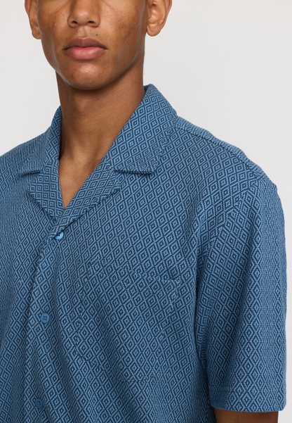 Revolution | Chemise cubaine à manches courtes en jacquard - Bleu