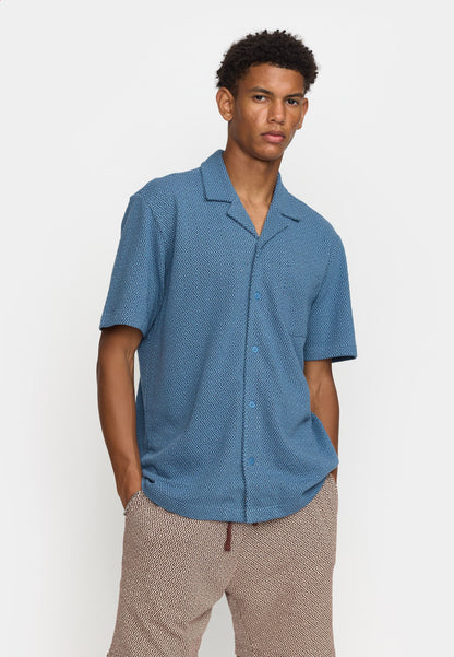 Revolution | Chemise cubaine à manches courtes en jacquard - Bleu