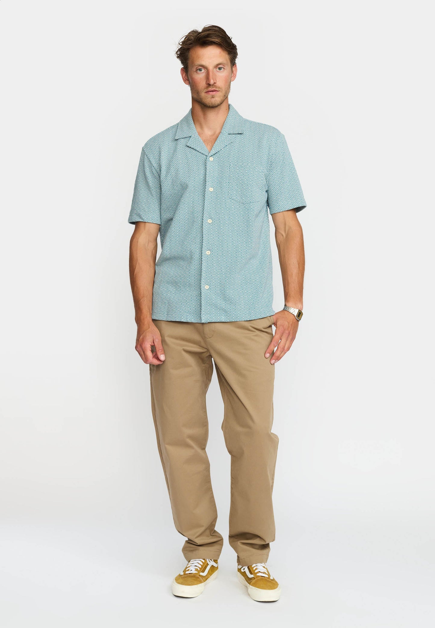 Revolution | Chemise cubaine à manches courtes / 3175- Bleu poussière