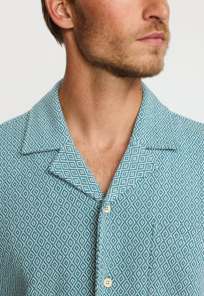 Revolution | Chemise cubaine à manches courtes / 3175- Bleu poussière
