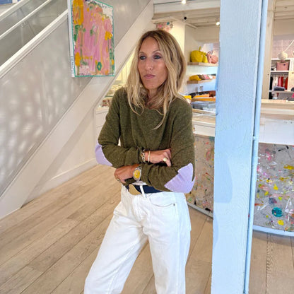 KERRI ROSENTHAL | Pull en cachemire "Patchwork"- Vert militaire