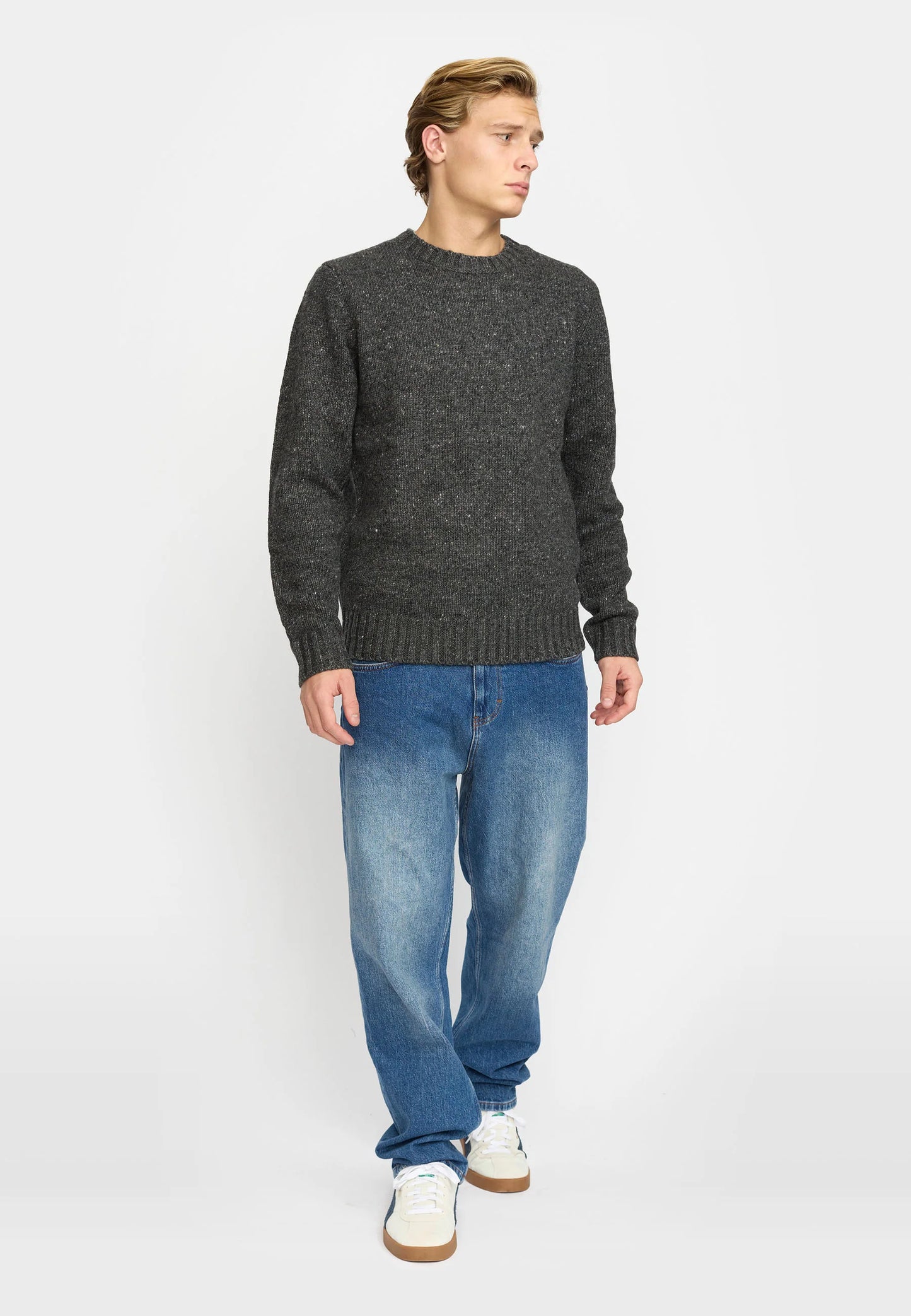 Revolution | Pull col rond en mélange d'alpaga - Noir/Gris