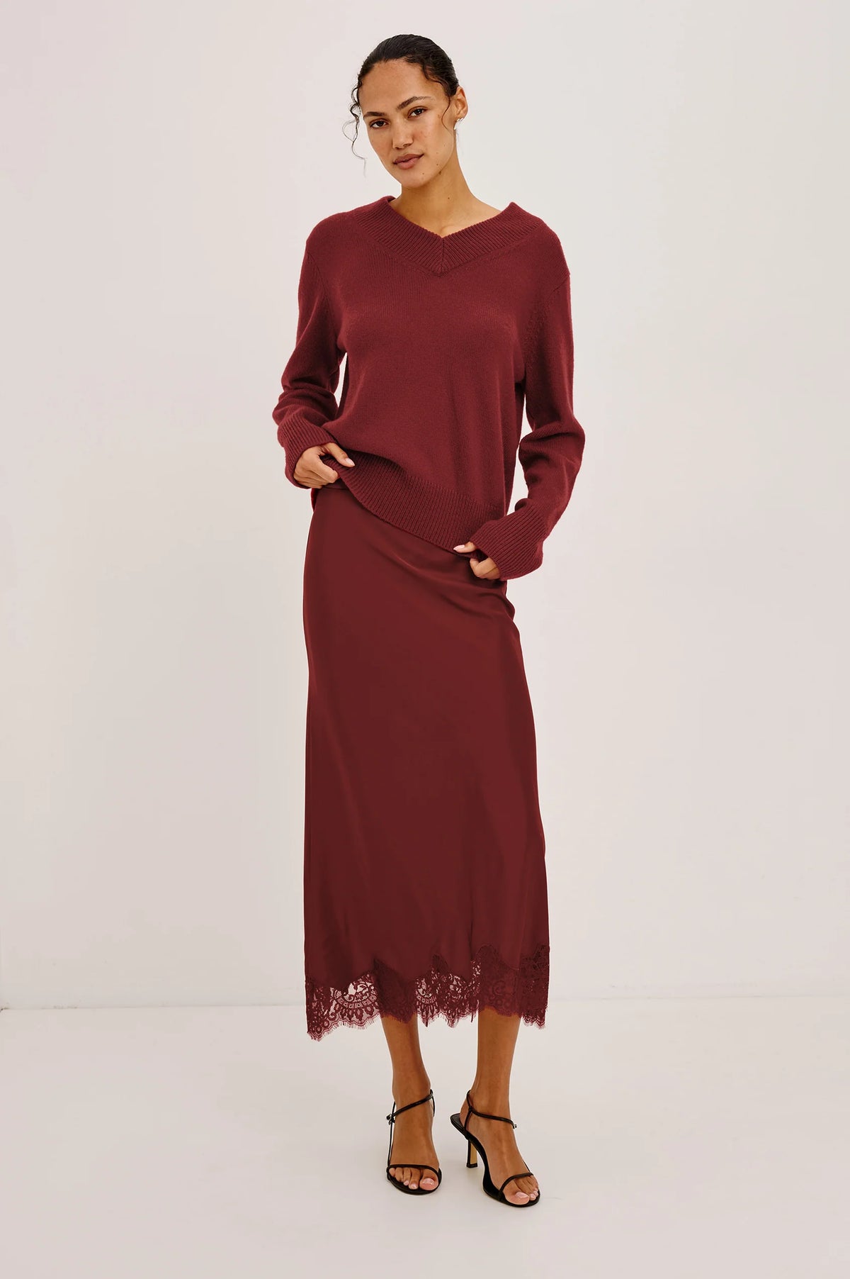 Rails | Pull en col V "Lidya" - Cramoisi