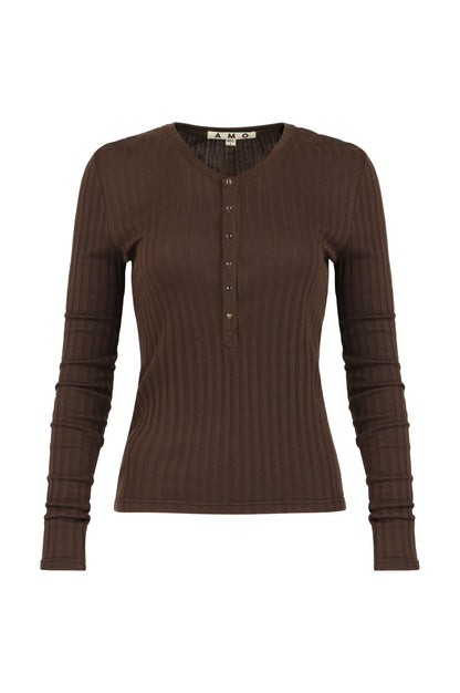 AMO |  Le henley ajusté côtelé ''LOTTIE'' - Mocha