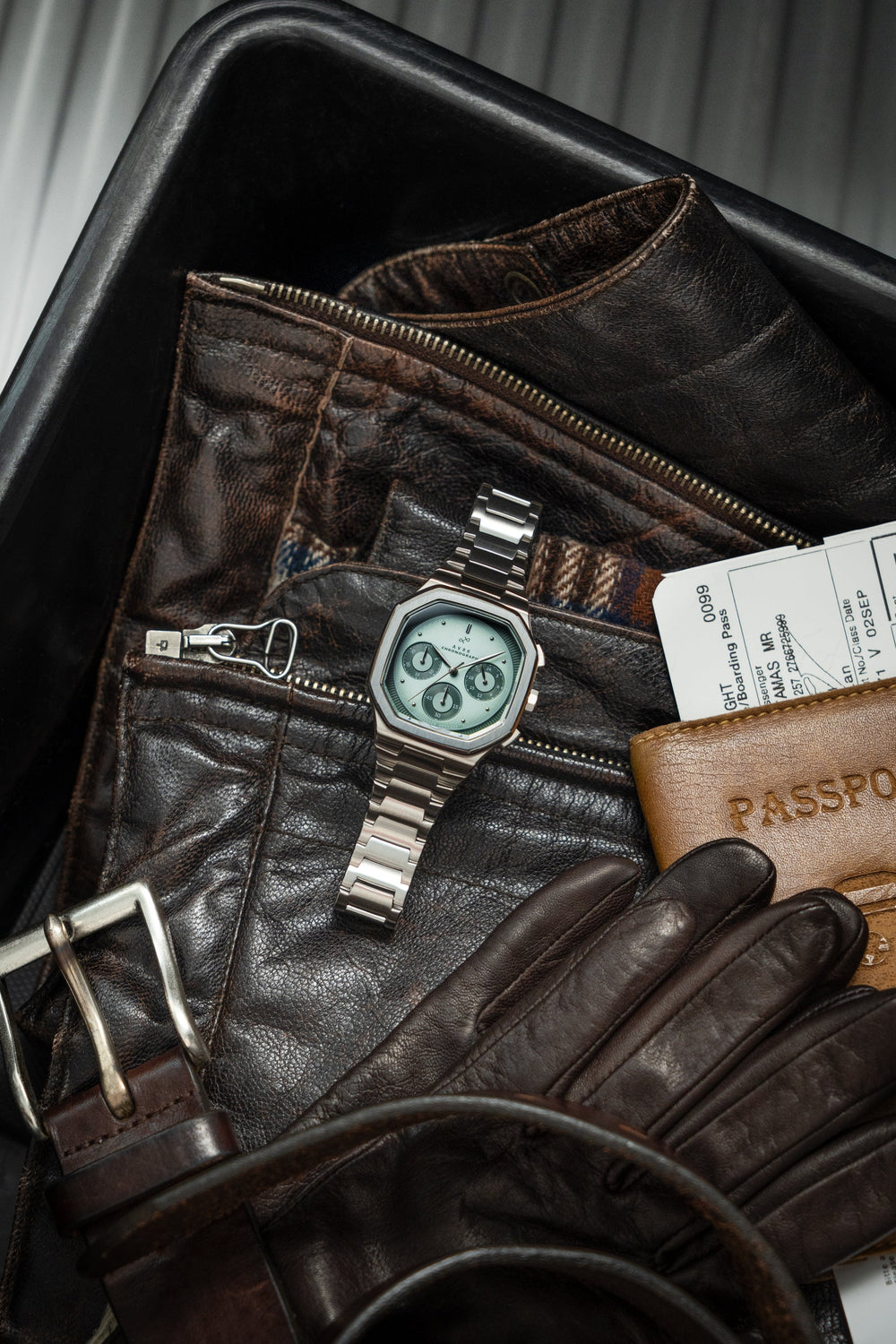 AV86 | Montre Chronographe ''1904'' 38 mm - Acier / Vert clair et vert foncé
