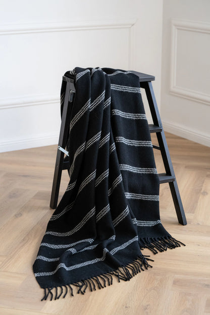 Linen Way | La jeté « Treble » bébé alpaga - Gris ombre avec rayures à pois gris