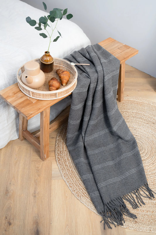 Linen Way | La jeté « Treble » bébé alpaga -Gris ombré à rayures grises
