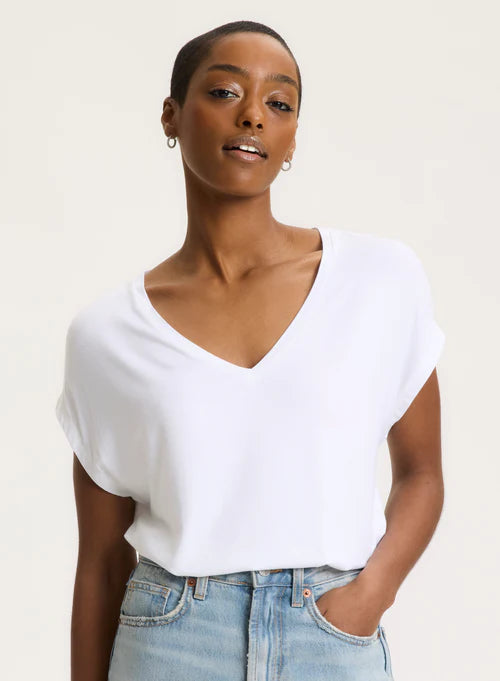 Majestic filatures | T-shirt V-neck semi-relax"SOFT TOUCH" - Blanc