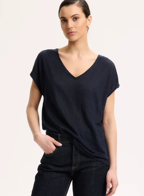 Majestic filatures | T-shirt V-neck semi-relax"SOFT TOUCH" - Marine