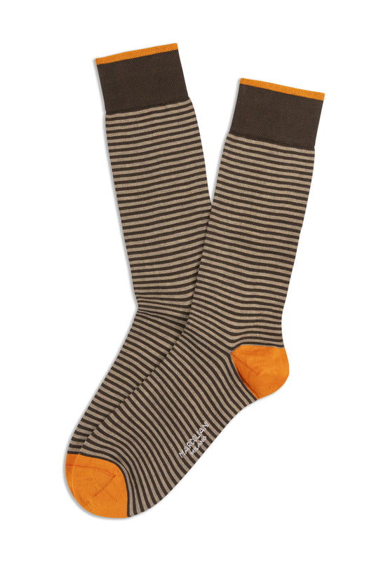 Marcoliani - Chaussettes colorées à fines rayures  - Cappuccino/Orange