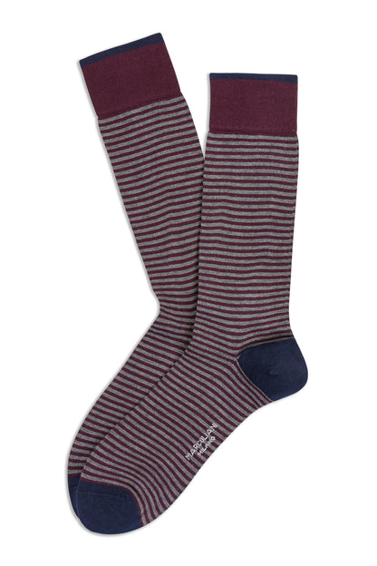 Marcoliani - Chaussettes colorées à fines rayures  - Bleu marine/Rouge bordeaux