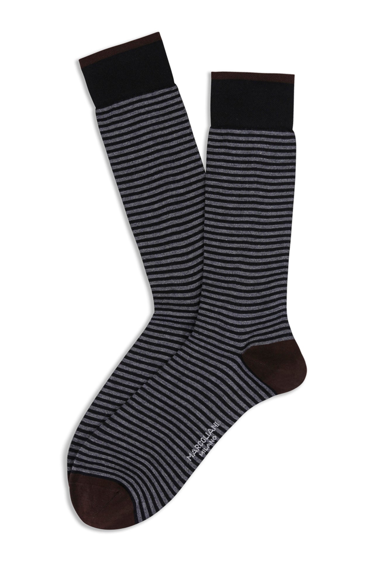 Marcoliani - Chaussettes colorées à fines rayures  - Noir/Marron