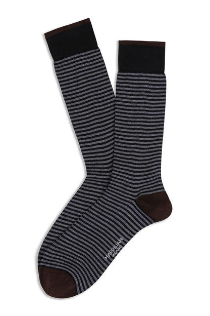 Marcoliani - Chaussettes colorées à fines rayures  - Noir/Marron