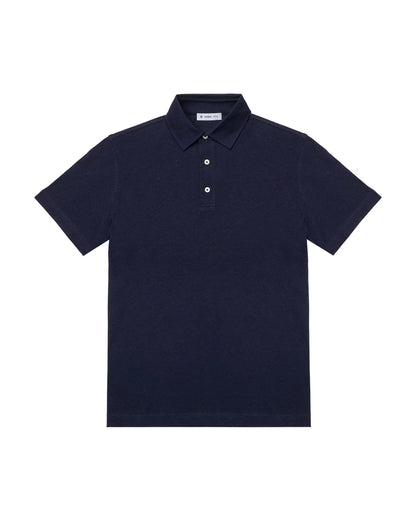 Manuel Ritz | Polo en jersey de coton et lin- Bleu marine