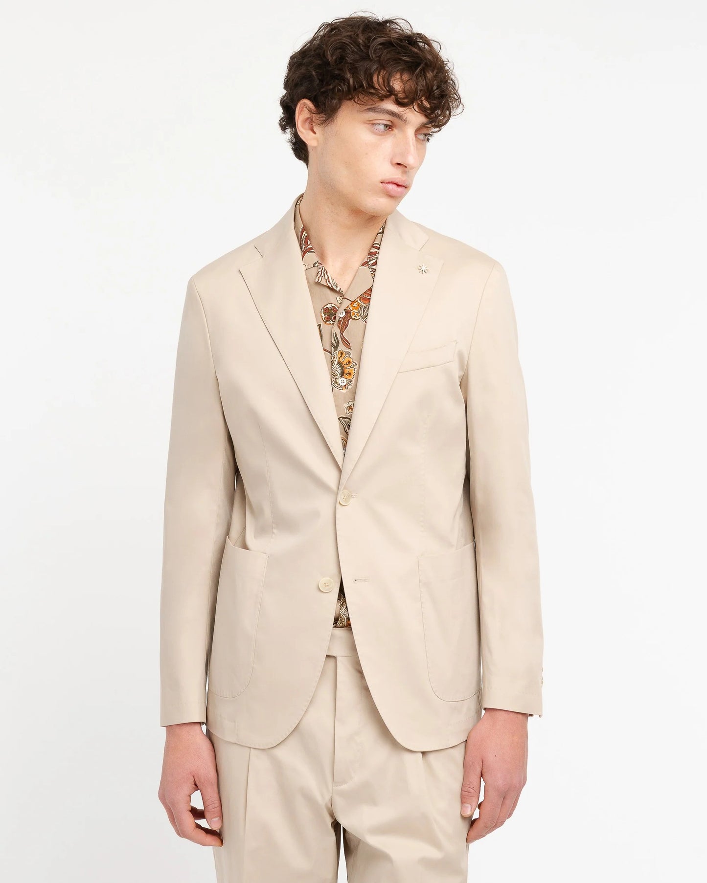 Manuel Ritz |  costume slim en sergé stretch de coton mélangé - Beige