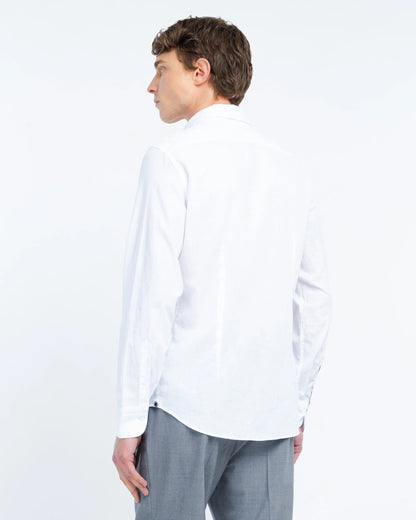 Manuel Ritz | Chemise slim fit en coton et lin délavée - Blanc