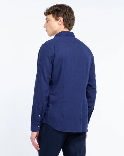 Manuel Ritz | Chemise slim fit en coton et lin délavée - Bleu marine