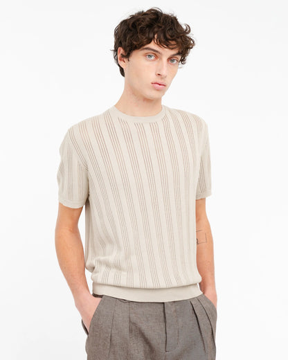 Manuel Ritz | T-shirt en coton à rayures verticales ajourées - Taupe