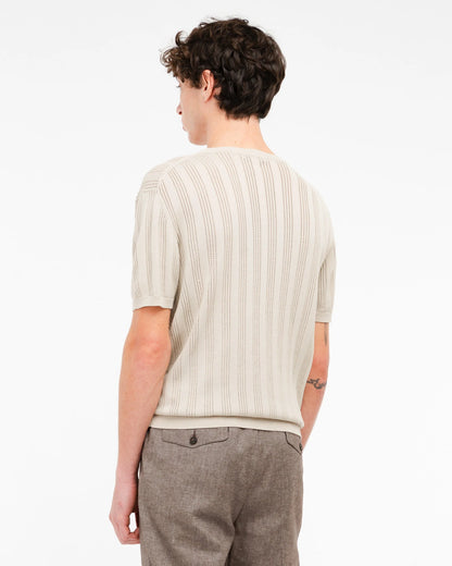 Manuel Ritz | T-shirt en coton à rayures verticales ajourées - Taupe